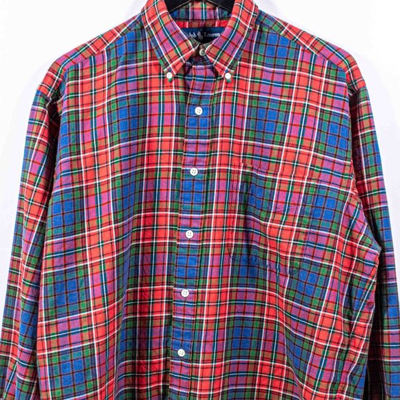 Polo Ralph Lauren Blake Plaid Button Down Shirt Cotton Wool Medium Preppy - Picture 2 of 5